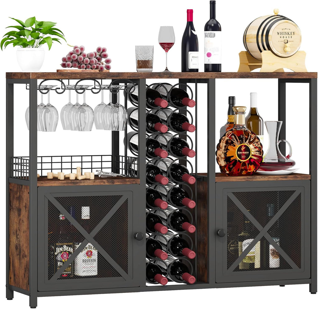 Mini Bars for Home, Wooden Coffee Bar Cabinet, Modern Liquor Cabinet for Liquor and Glasses, Farmhouse Buffet Wine Cabinet with Storage Sideboard for Home Kitchen Dining Room