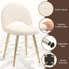 Vanity Chair with Adjustable Backrest, Boucle Upholstery Armless Makeup Stool, Cream White Sherpa Vanity Stool with Gold Metal Legs for Bedroom Living Room Kitchen Dinning Room (Gold and White)