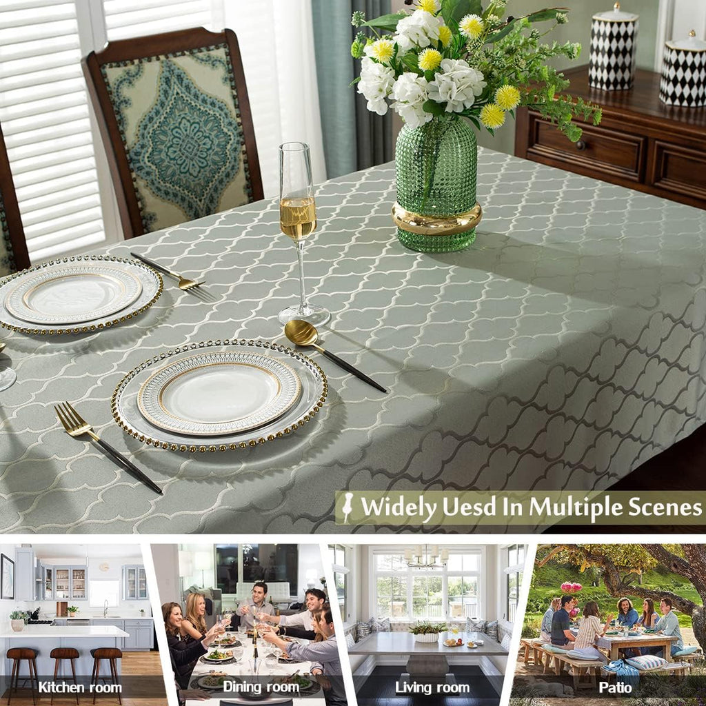 Jacquard Tablecloth Damask Fabric Table Cloth Water Resistant & Wrinkle Free Spillproof Polyester Table Cover for Kitchen Dining Tabletop (Rectangle/Oblong, 52" x 70" (4-6 Seats), Gray)