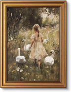 Vintage Gold Framed Wall Art, Sketch Birds Canvas Painting, Cute but Exquisite Wall Decor, No Glass No Glare, Suitable for Bedside Tables, Foyer, Bookshelves,【Hummingbird】-10L x 8W