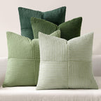 MIULEE Teal Orange Decorative Throw Pillow Covers 18x18 Inch Set of 4 Boho Corduroy Striped Cushion Cases Modern Farmhouse Patchwork Pillow Cases for Couch Sofa Bedroom Home Decor