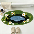 Pond Floral Microfiber Bathroom Rugs 28''x13'', Green Garden Flower Soft Absorbent Bath Mat Non-Slip Rubber Backing, Spring Summer Washable Bath Rug for Shower Floor Bathtub Bedroom Home Decor