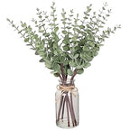 17.5" Artificial Eucalyptus Stems in Glass Vase with Faux Water,Fake Plant Eucalyptus Leaves White Seeds for Centerpiece Table Decorations Farmhouse Wedding Home Greenery Decor (Sage Green)