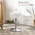 Adjustable Vanity Stool, 360 Swivel Chair for Makeup Room, White Faux Leather Stool for Bathroom & Living Room