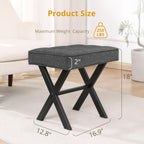 Vanity Stool, Square Linen Makeup Stool with Metal X Legs, Small Ottoman Stool Chair for Vanity, Modern Padded Vanity Seat Foot Rest Stool for Makeup Room, Living Room, Bathroom, Carbon Gray
