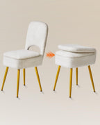 Small Storage Vanity Stool with Folding Backrest, 12.99" x 13.78" x 31.5" Square Teddy Velvet Ottoman, Makeup Chair for Living Room, 4 Metal Legs with Anti-Slip Feet, White WBD027W
