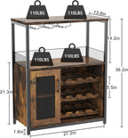3-Tier Wine Bar Cabinet with Detachable Wine Rack and Storage Space, Buffet Cabinet with Glass Holder and Mesh Door, for Kitchen, Living Room and Bar .Rustic Brown.