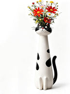 Quirky Cat Vase, Handcrafted Ceramic Cat Vase, Whimsical Kitty Planter for Small Flowers Boho Home Decor(White)